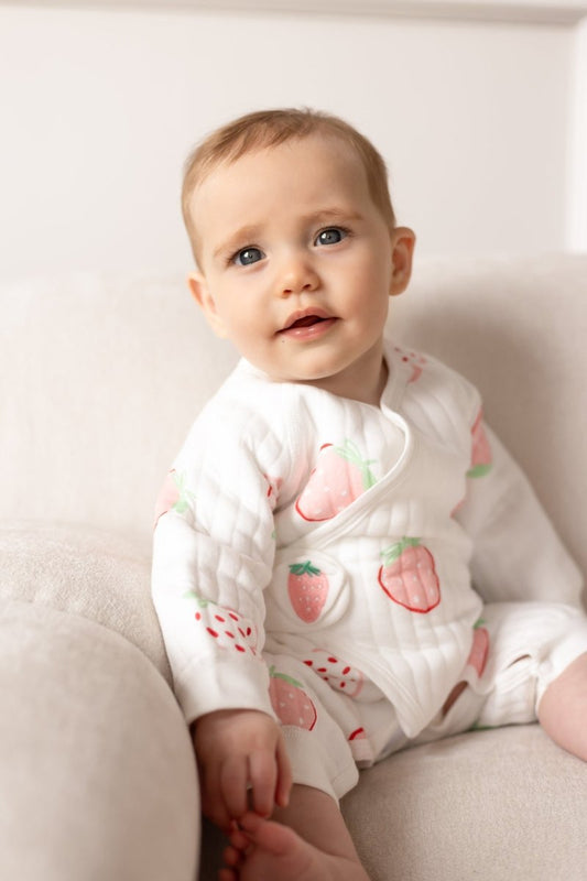 The Strawberry Boucle Wrap Baby Grow Romper – product image 2 of 4