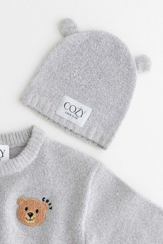 COZY Knitted Bear Beanie Hat Grey – product image 2 of 3