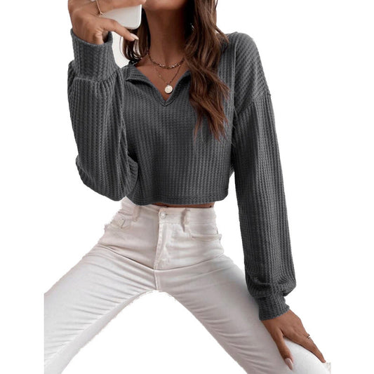 Women's V-Neck Cropped Long-Sleeve Top – product image 2