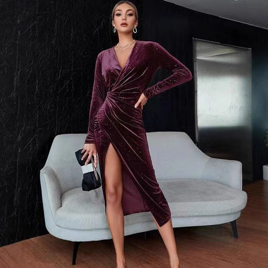 Women's Velvet V-Neck Evening Dress – product image 2