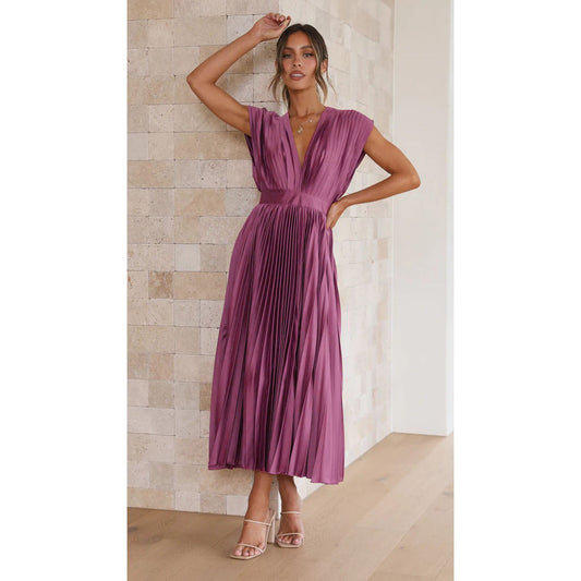 Women's Sleeveless V-Neck Pleated Dress – product image 2