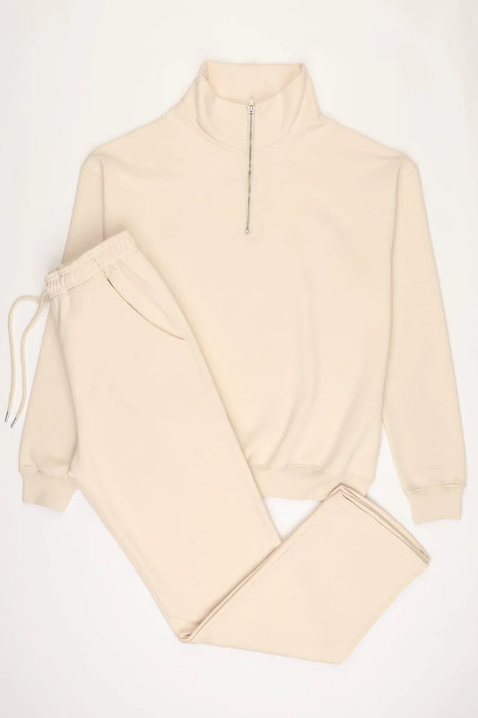 Beige 1/4 Zip Fleece Tracksuit – product image 2 of 7