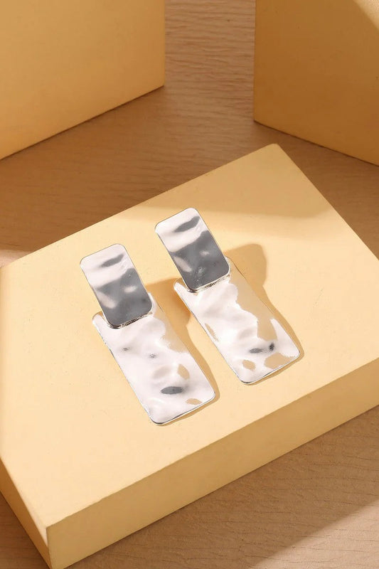 Silver Tone Hammered Rectangular Earrings – product image 2 of 2