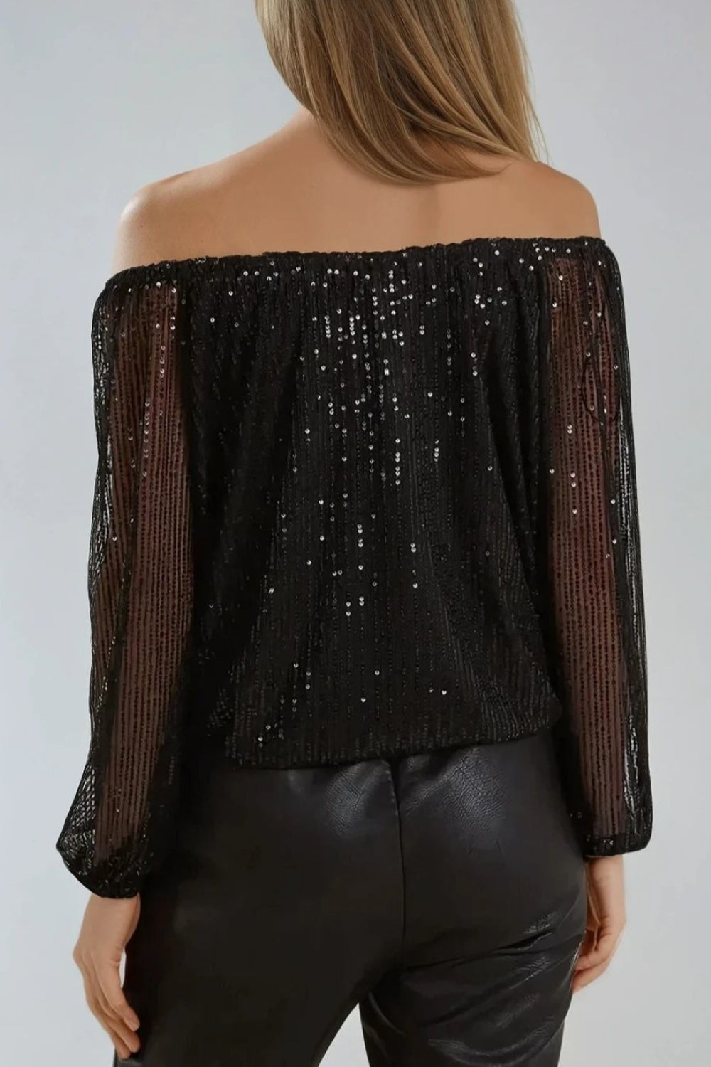 Black Sequin Long Sleeve Bardot Top – product image 4 of 4