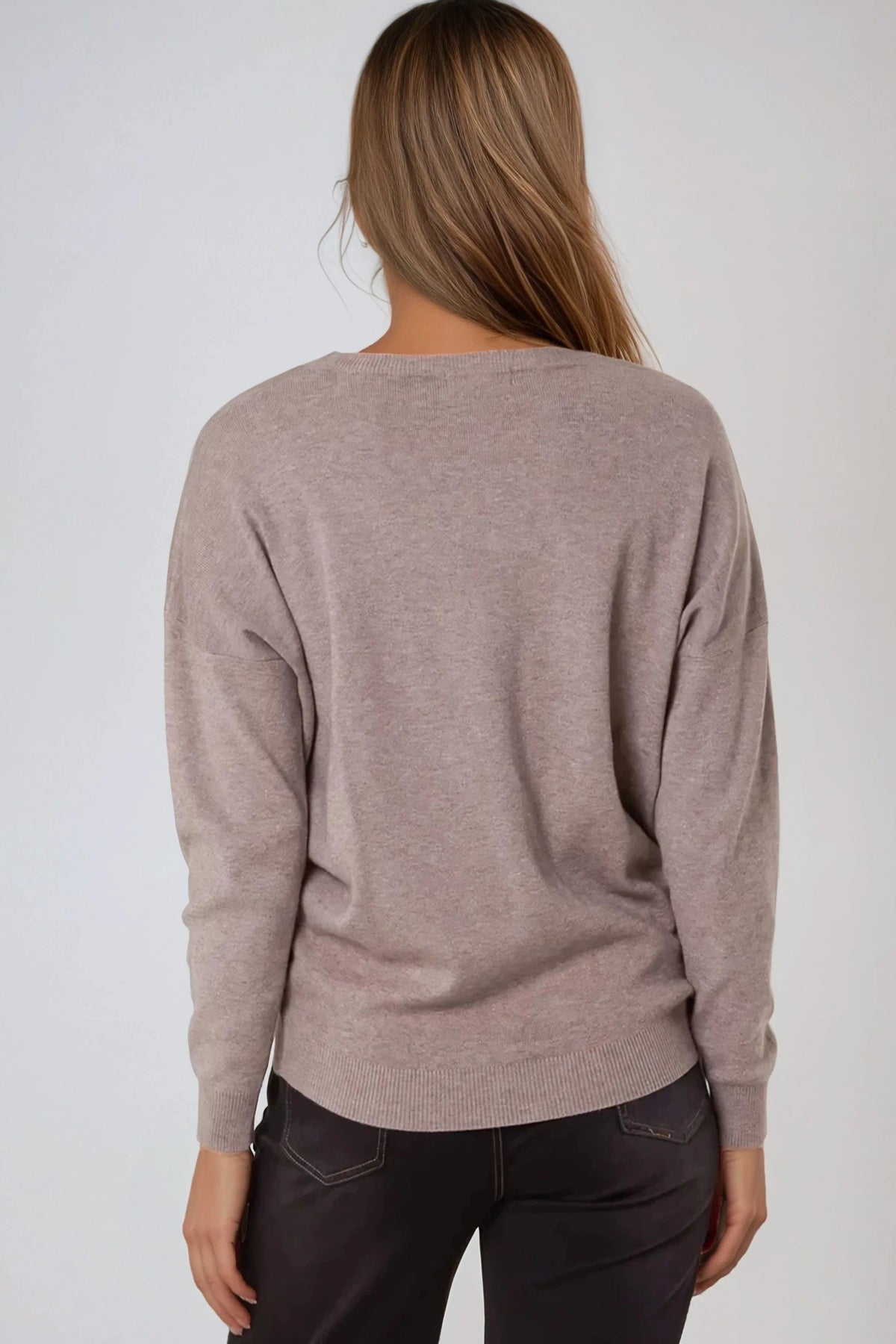 Mocha Crew Neck Fine Knit Jumper – product image 3 of 3