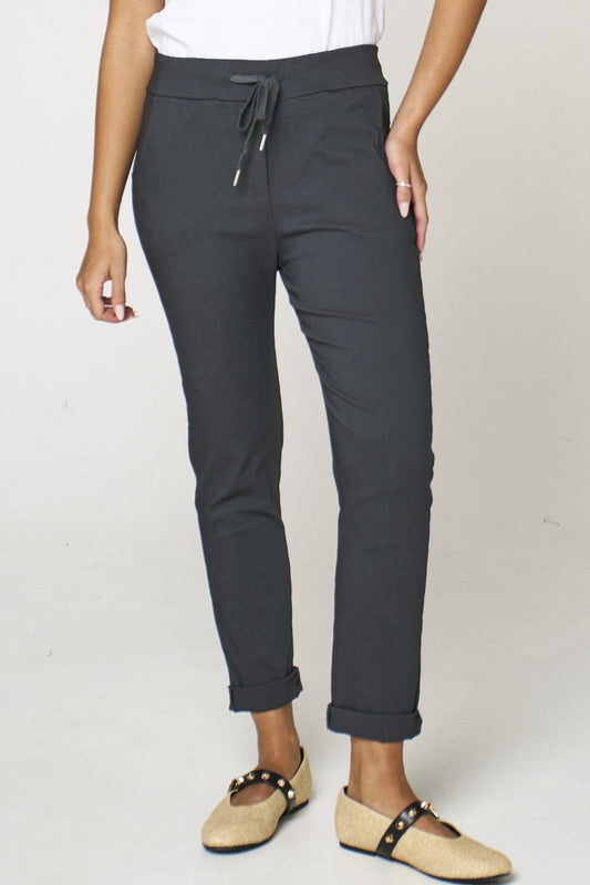Charcoal Stretch Drawstring Trousers – product image 2