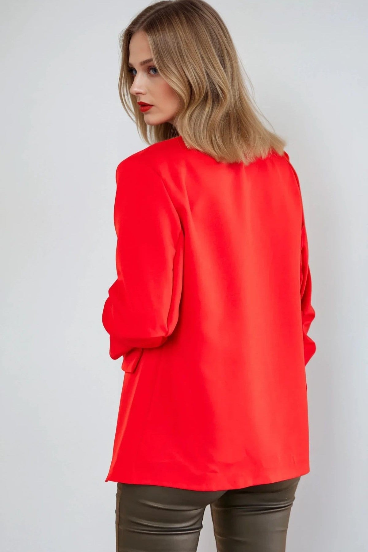 Red Blazer with Ruched Sleeves – product image 3 of 3