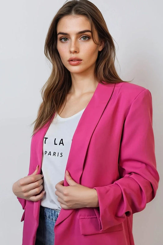 Fuchsia Blazer with Ruched Sleeves – product image 2 of 4