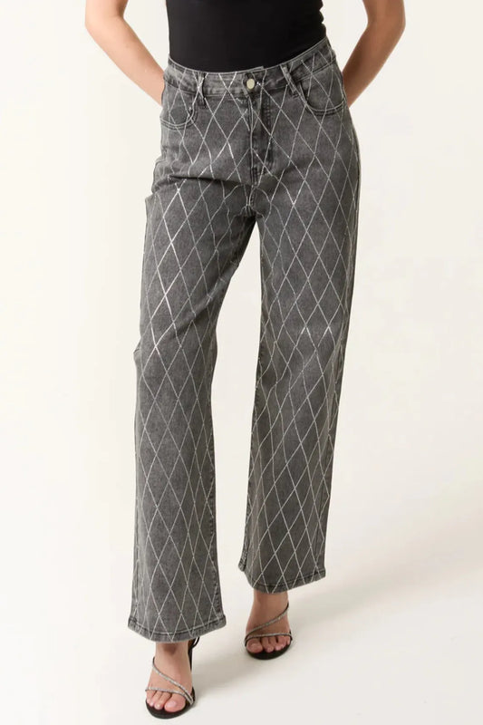 Black Wash Diamond Embellished Straight Leg Jeans – product image 2 of 4