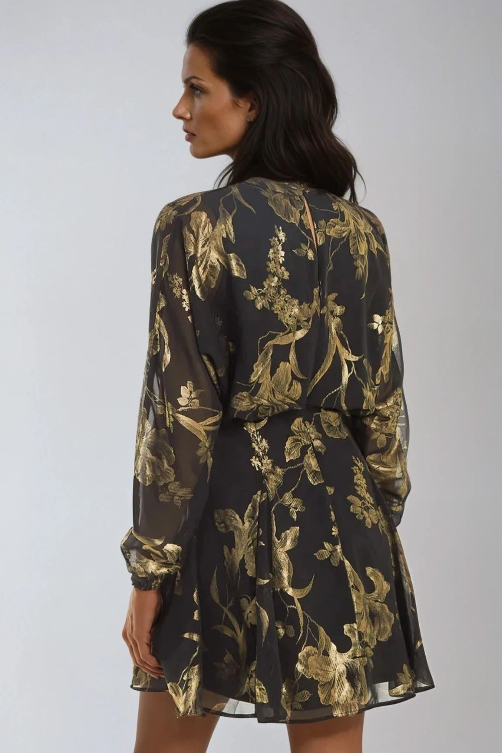 Black Gold Keyhole Foil Floral Detail Mini Dress – product image 4 of 4