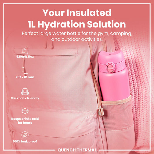 ION8 Insulated Steel Bottle – Rose Bloom (1L) – product image 2