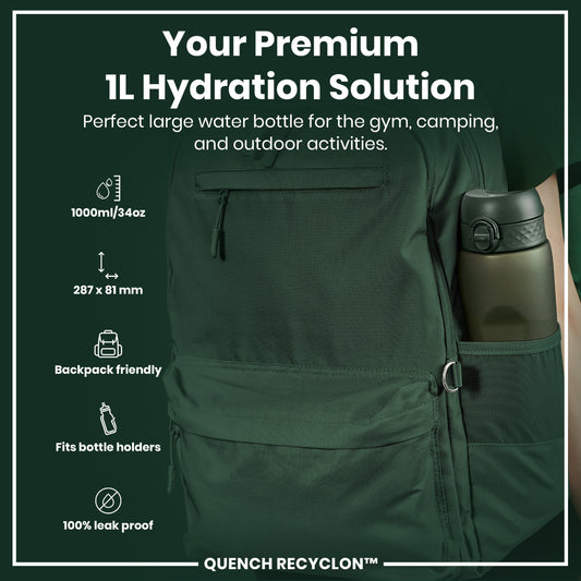 ION8 Recyclon Leak-Proof Bottle – Dark Green (1L) – product image 2
