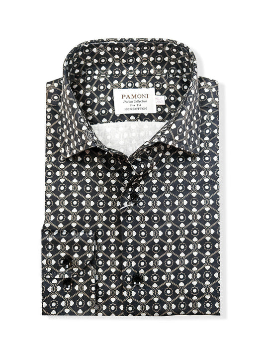 Men’s Black & White Geometric Print Slim Fit Shirt – 100% Cotton – product image 2