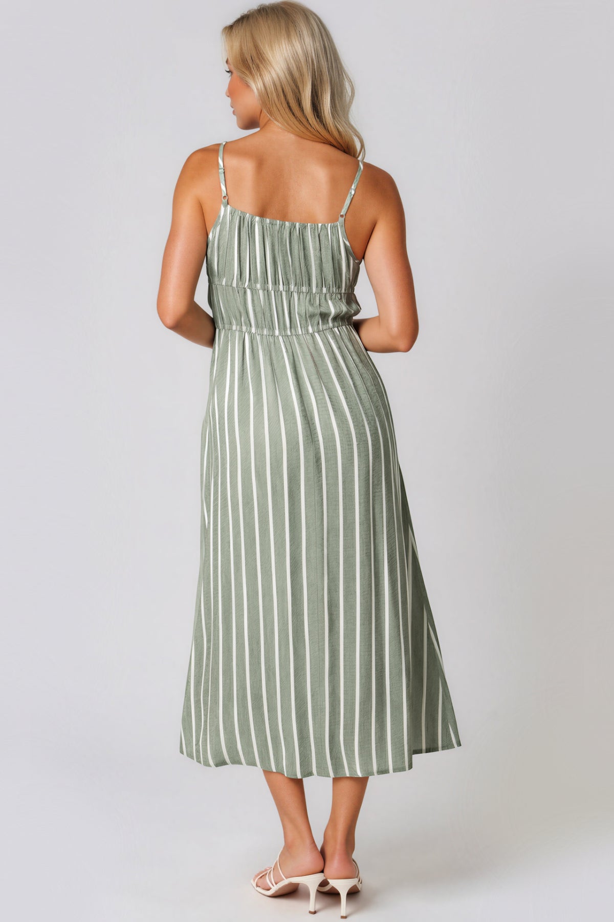Khaki Pinstripe Tie Front Dress – product image 3 of 3