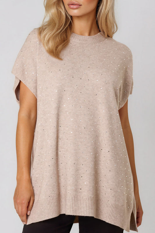 Beige Embellished Short Sleeve Knit Jumper – product image 2 of 3