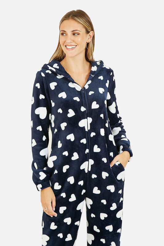 Yumi Navy Heart Super Soft Onesie With Pockets – product image 2