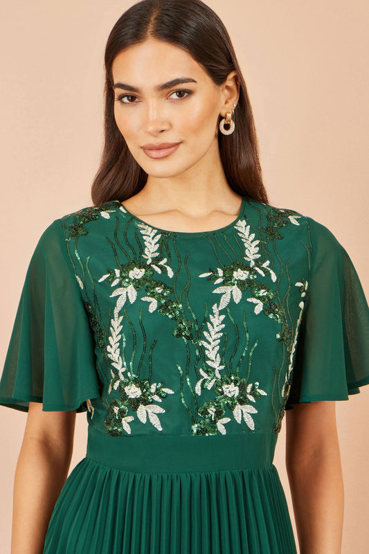 Yumi Green Sequin Embroidered Pleated Midi Dress – product image 2