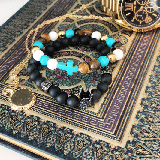 Crystal Crown / Black Agate - Gemstone Bracelet – product image 2 of 4