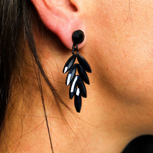 Jet Black - Vintage Glass - Long Drop - Earrings – product image 2 of 6