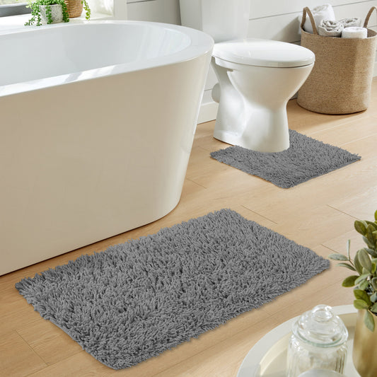 OLIVIA ROCCO Como 2 Piece Grey Bath Mat And Pedestal Set Non-Slip Super Absorbent Cotton Easy-Care Hotel-Quality Textile – product image 2 of 5