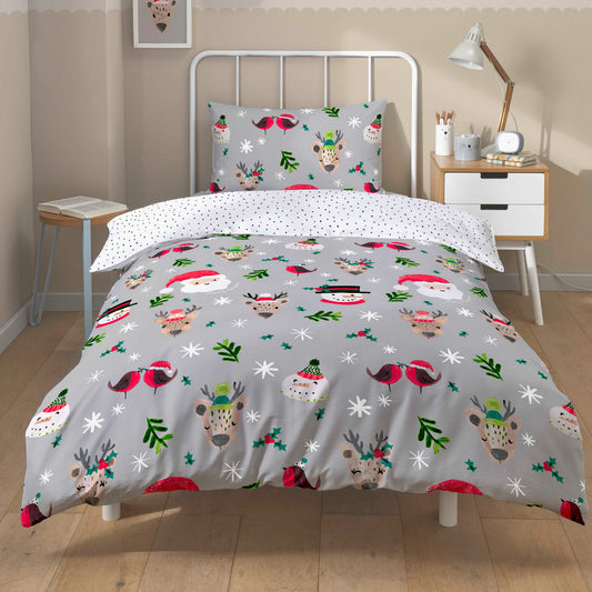 OLIVIA ROCCO Santa Duvet Cover Set With Pillowcases Reversible Xmas Snow-White Design – product image 2 of 6