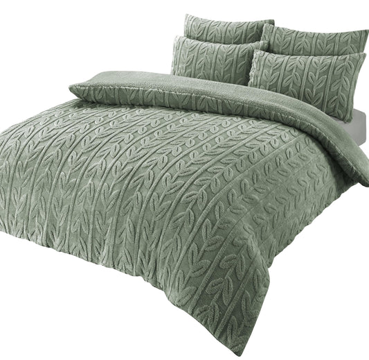 OLIVIA ROCCO Leaf Print Teddy Duvet Set With Reversible Sherpa Fleece Ultra Soft Winter – product image 2 of 7