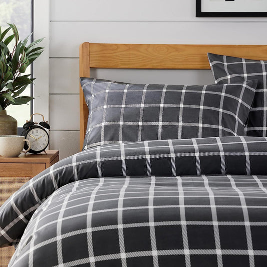 OLIVIA ROCCO Grey Check Reversible Duvet Cover Set Breathable Microfibre Easy Care – product image 2 of 7