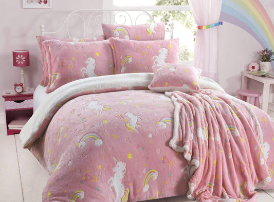 OLIVIA ROCCO Rainbow Unicorn Glow In The Dark Teddy Fleece Duvet Set For Kids Super Soft – product image 2 of 10