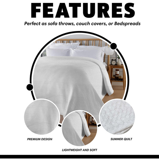 OLIVIA ROCCO Florian Checked Throw Blanket White 100% Cotton Bedspread For Sofa And Bed – product image 2 of 6