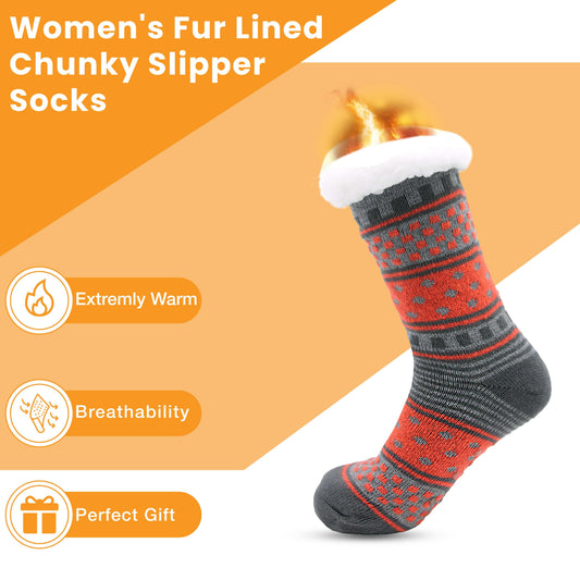 Sock Stack Women's Fur Lined Chunky Slipper Socks Pack Of 2 Non Slip Knitted Lounge Socks – product image 2 of 6