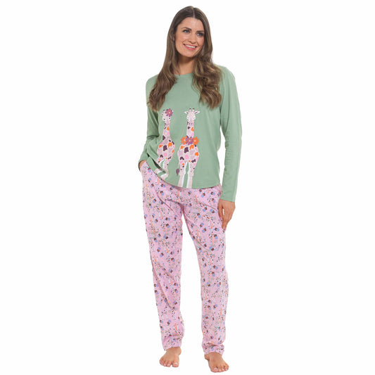 Daisy Dreamer Womens Giraffe Cotton Jersey Long Sleeve Pyjama Set For Comfortable – product image 2 of 7