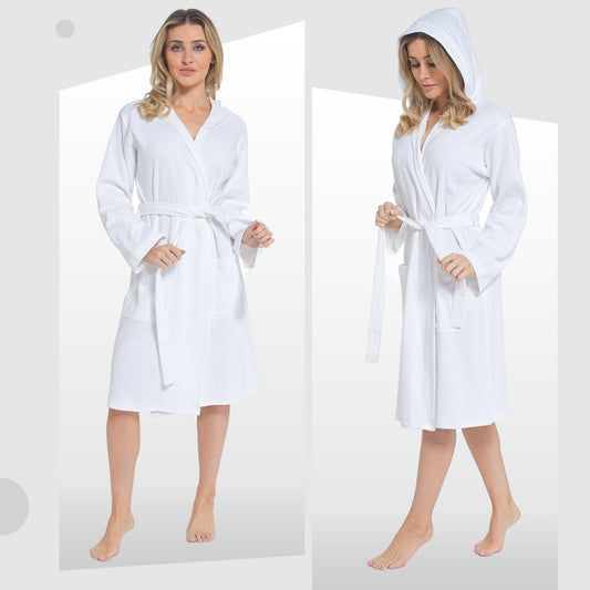 Daisy Dreamer Womens Hooded Waffle Cotton Bathrobe White 100% Cotton Super Absorbent Spa – product image 2 of 5
