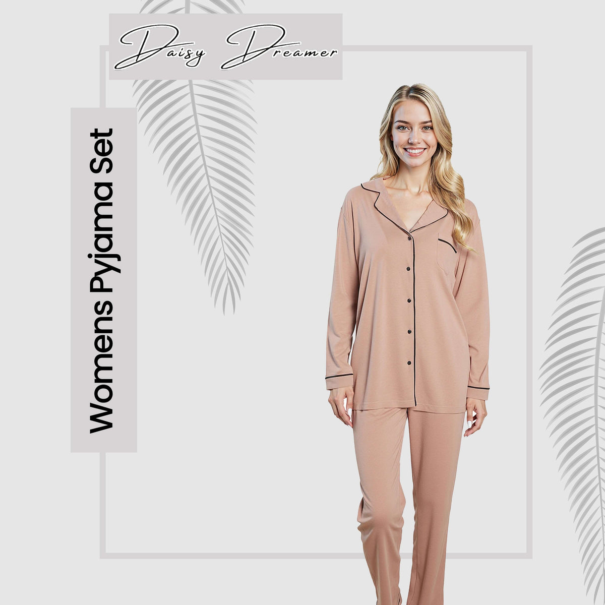 Daisy Dreamer Womens Natural Pyjama Set Soft Touch Fabric Long Sleeve Top Easy Care – product image 7 of 7