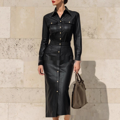 Women's Stylish Elegant Waist-cinching Figure-hugging Single-breasted High-quality Long Dress - product image 1 of 6