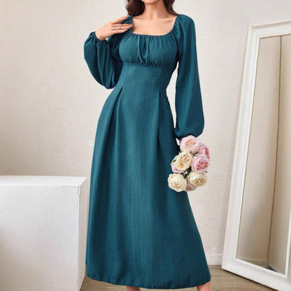 Women's Fashion Square-neck Tie-waist Figure-flattering A-line Dress With Long Sleeves And An Elegant Vibe - product image 4 of 9