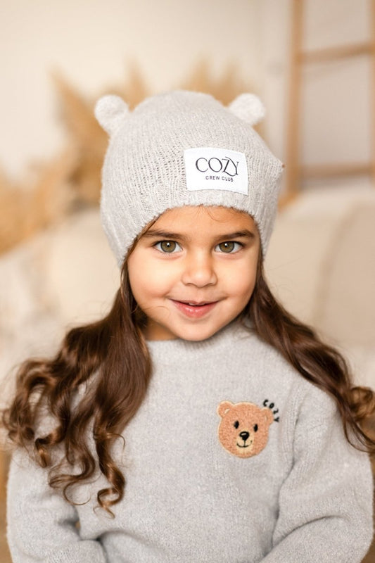 COZY Knitted Bear Beanie Hat Grey – product image 1 of 3