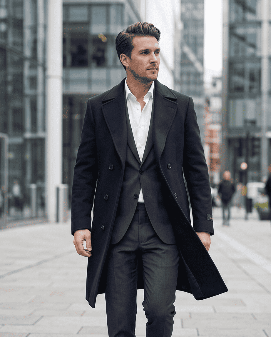 Men’s fashion — Classic Double-Breasted Wool Blend Overcoat