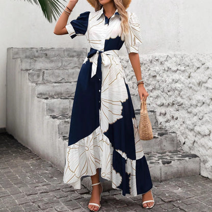 Women's Casual Printed Dress With A Turn-down Collar And Cinched Waist - product image 4 of 5