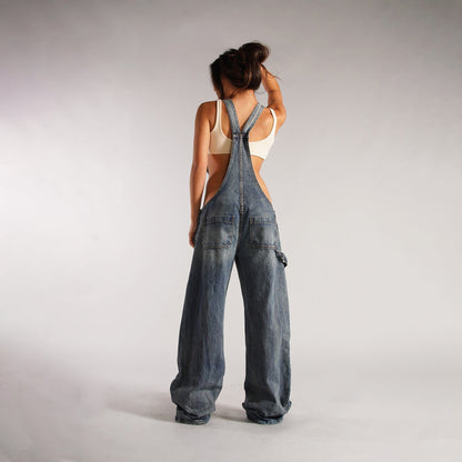Y2K Zipper Denim Overalls With Pockets Fashion Loose Suspender Jumpsuit Streetwear Jeans Pants Womens Clothing - product image 7 of 13
