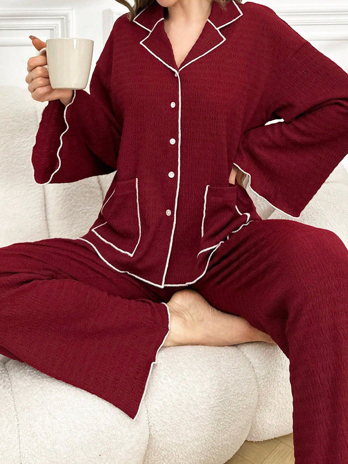 Lapel-collar Button-up Pajama Set For Women - product image 11 of 13