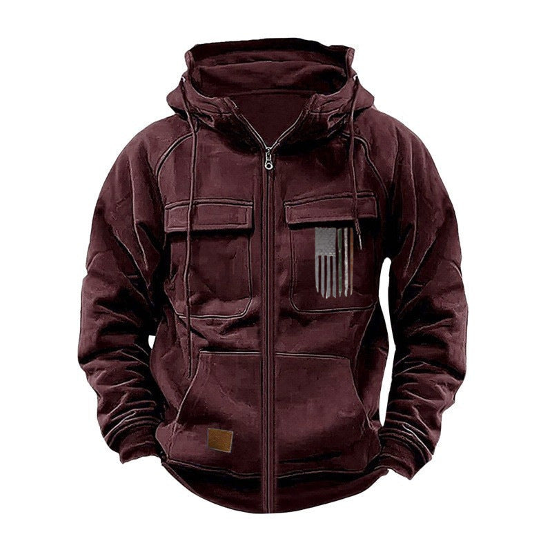 Printed Loose Zip Casual Hooded Sweatshirt – product image 7