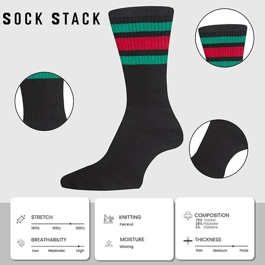 Sock Stack Mens Stripes Sport Crew Socks Cotton Durable Blend 5 Pack For Training Running – product image 2 of 6
