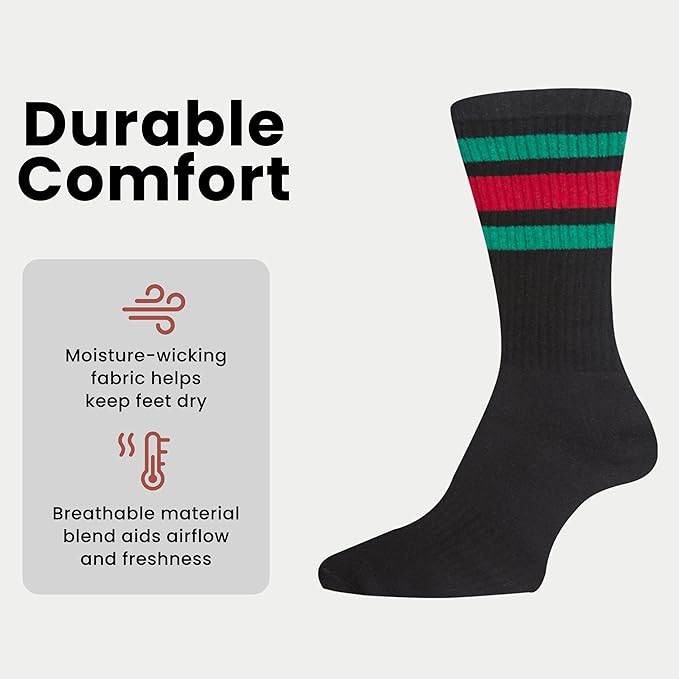 Sock Stack Mens Stripes Sport Crew Socks Cotton Durable Blend 5 Pack For Training Running – product image 5 of 6