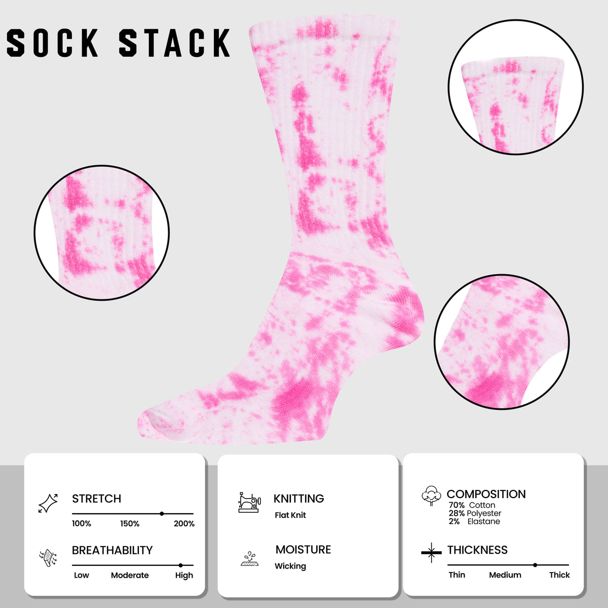 Sock Stack Sport Socks 5 Pack Tie Dye Cotton Durable Blend Unisex Casual Everyday Wear – product image 2 of 6