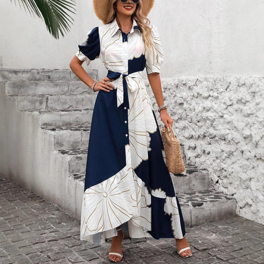 Women's Casual Printed Dress With A Turn-down Collar And Cinched Waist - product image 2 of 5
