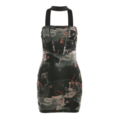 Figure-Hugging High-Waisted Fashionable Halterneck Dress For Women – product image 5