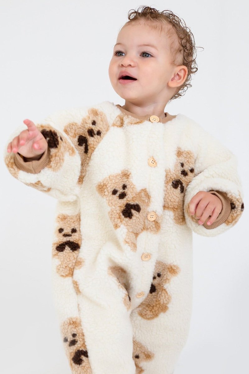 Bear Fleece Romper Cream or Brown – product image 3 of 9
