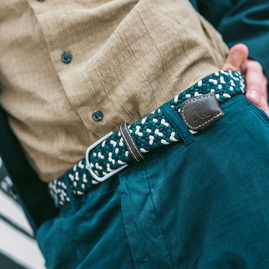 Woven Belt - Navy / Green Zigzag – product image 2 of 6