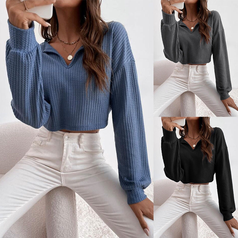 Women's V-Neck Cropped Long-Sleeve Top – product image 1