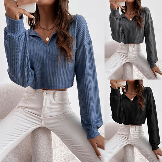 Women's V-Neck Cropped Long-Sleeve Top – product image 1